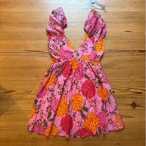 *NWT Olivaceous pink floral ruffle oprn back fit flare mini dress SIZE L